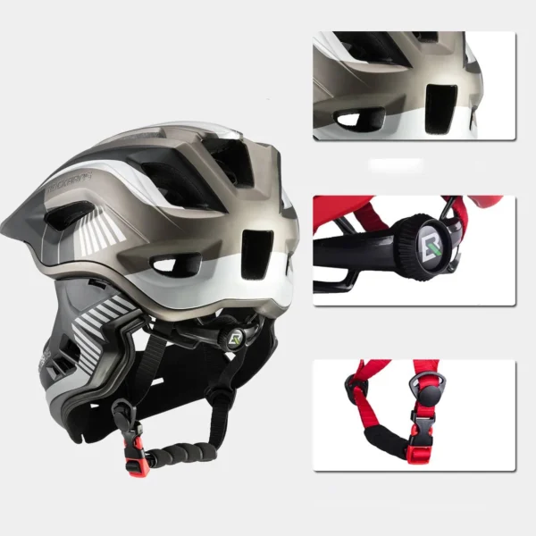 Rockbros TT-32SBTG-M children's bicycle helmet with removable chinbar, size M - grayeng