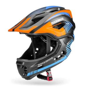 Rockbros TT-32SOBL-M children's bicycle helmet with removable chinbar, size M - black and orangeeng