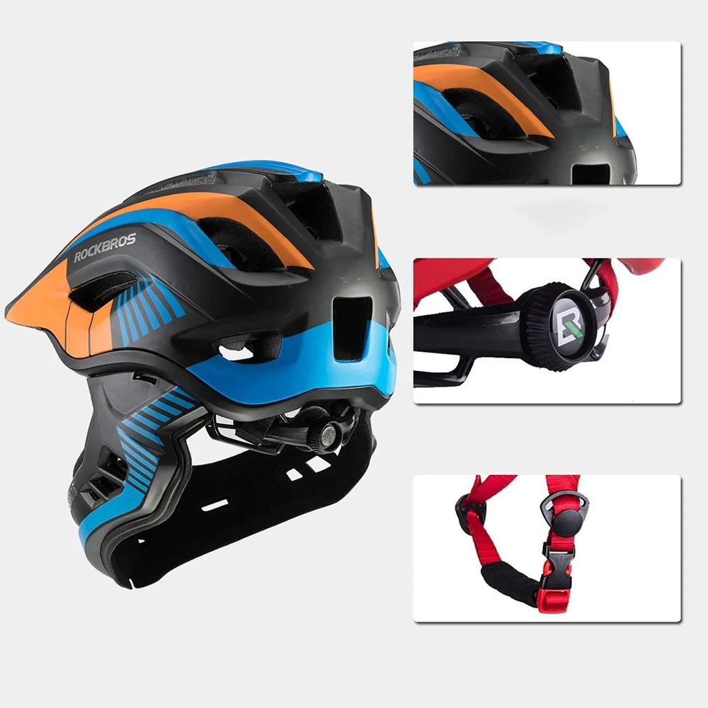 Rockbros TT-32SOBL-S children's bicycle helmet with removable chinbar, size S - black and orangeeng