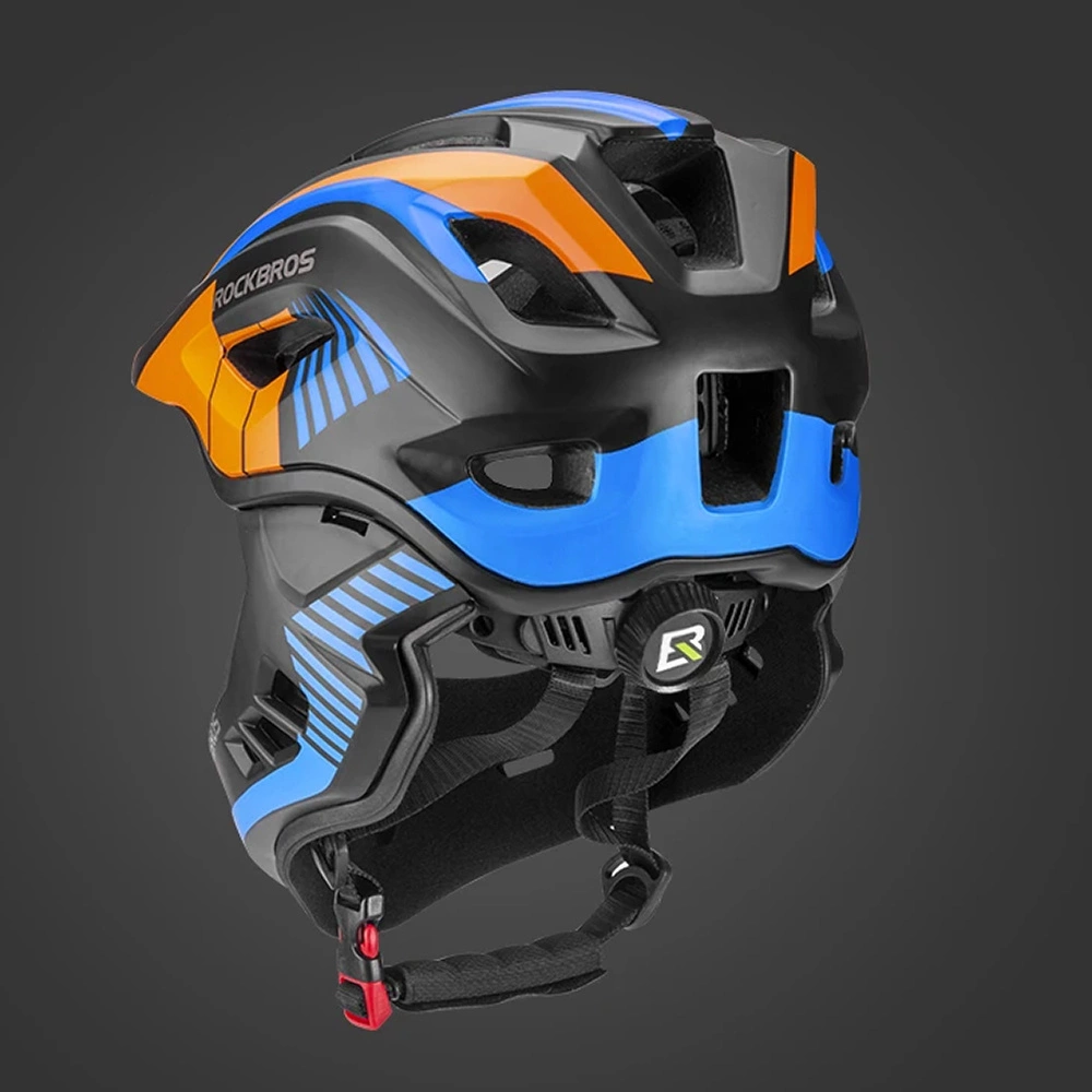 Rockbros TT-32SOBL-S children's bicycle helmet with removable chinbar, size S - black and orangeeng