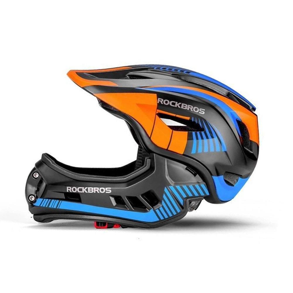 Rockbros TT-32SOBL-S children's bicycle helmet with removable chinbar, size S - black and orangeeng