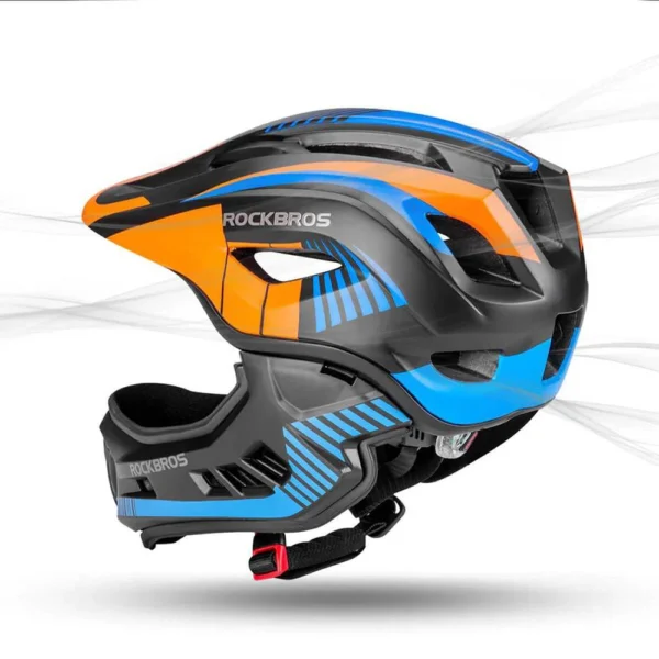 Rockbros TT-32SOBL-S children's bicycle helmet with removable chinbar, size S - black and orangeeng