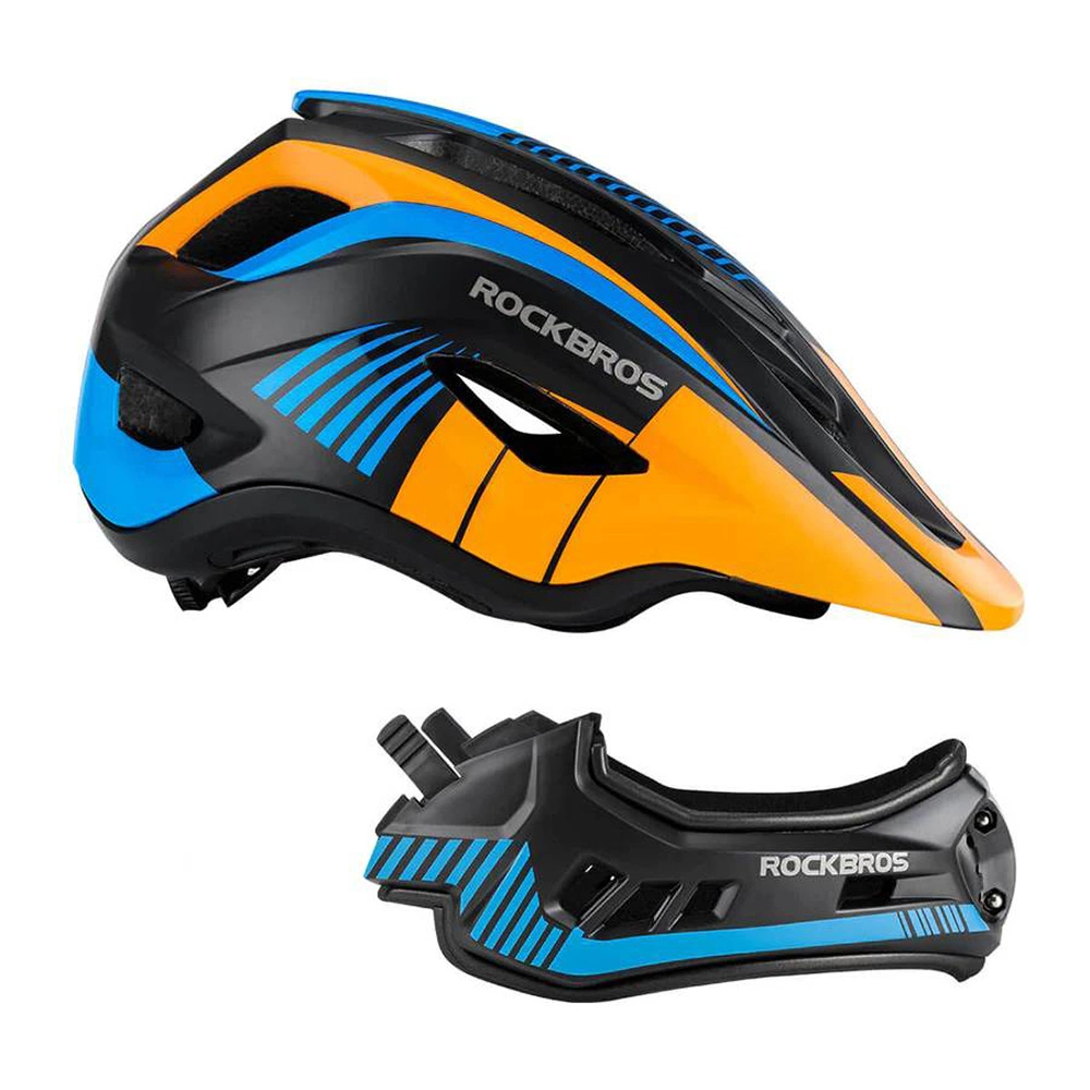 Rockbros TT-32SOBL-S children's bicycle helmet with removable chinbar, size S - black and orangeeng