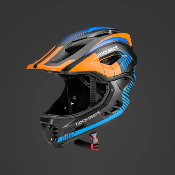 Rockbros TT-32SOBL-S children's bicycle helmet with removable chinbar, size S - black and orangeeng