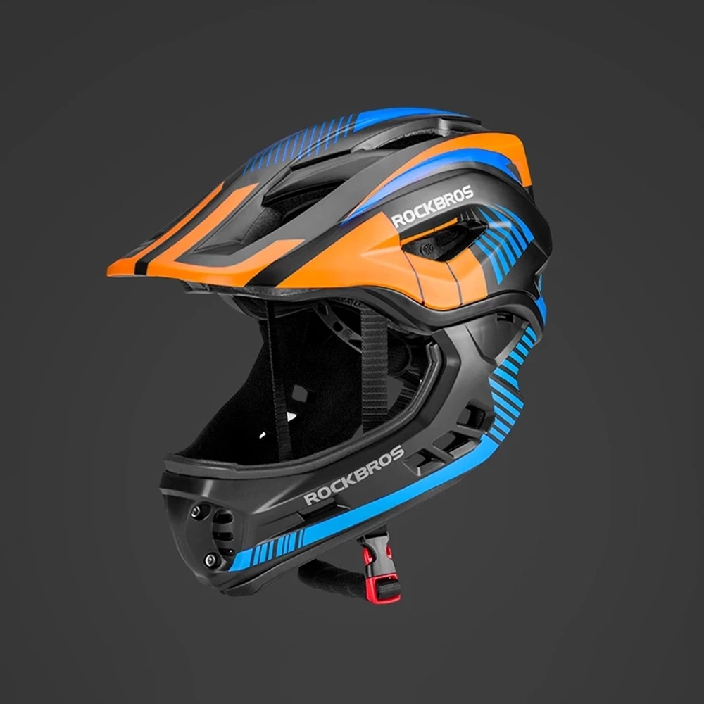 Rockbros TT-32SOBL-S children's bicycle helmet with removable chinbar, size S - black and orangeeng