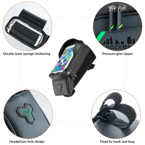 Rockbros 029-1BK bicycle bag for frame with phone cover - blackeng