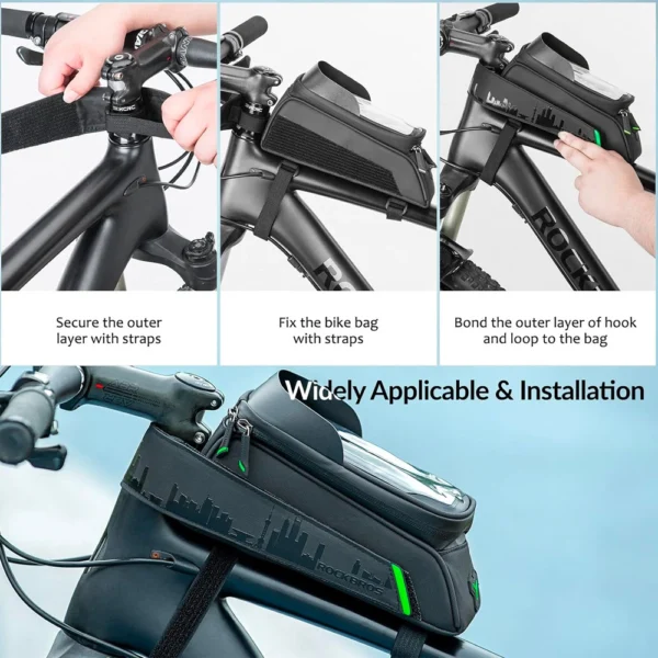 Rockbros 029-1BK bicycle bag for frame with phone cover - blackeng