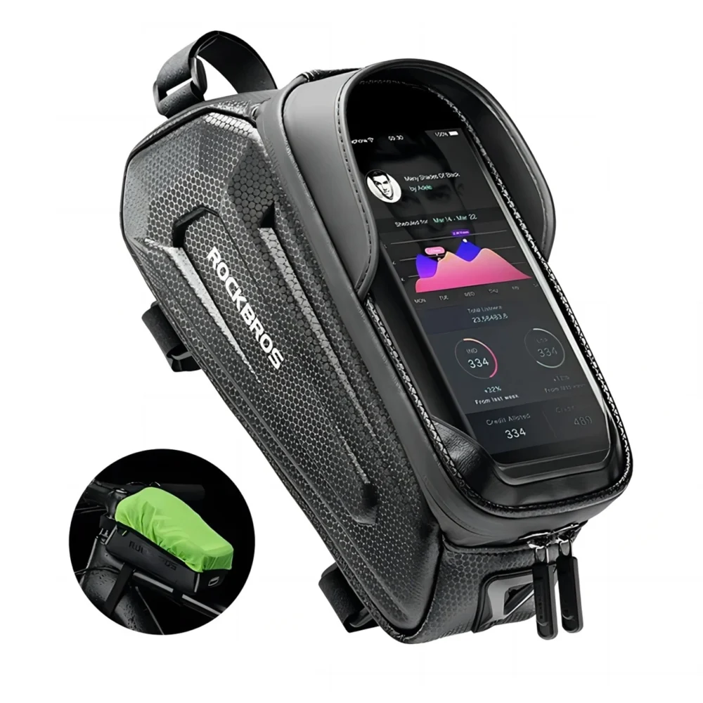 Rockbros B68 bicycle bag for armored frame with phone pocket and cover 1.7l - blackeng