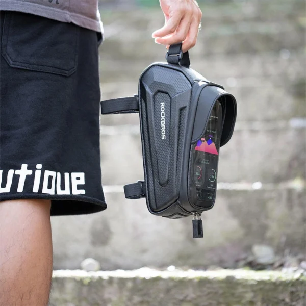 Rockbros B68 bicycle bag for armored frame with phone pocket and cover 1.7l - blackeng