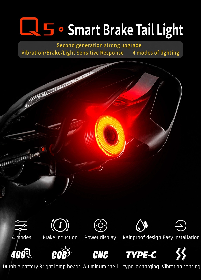 Rockbros Q5 Rear Bike Light with Intelligent Stop System - Blackeng