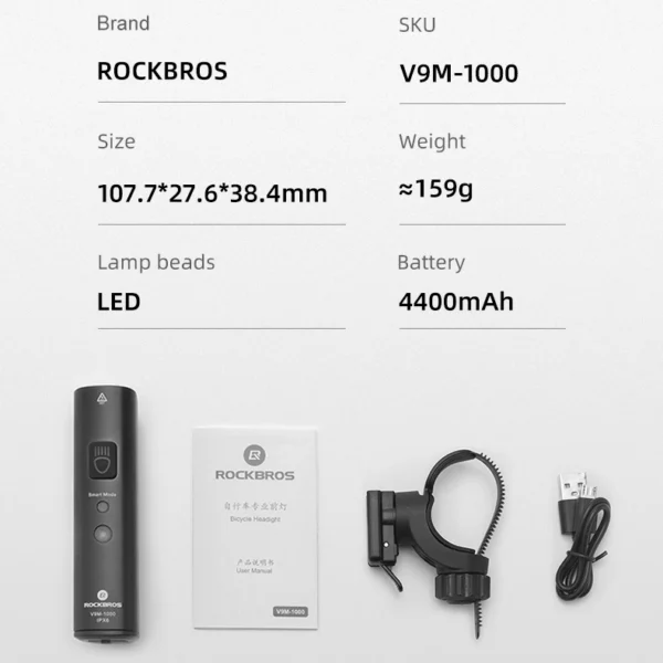Rockbros V9M-1000 front bicycle light 1000lm - blackeng