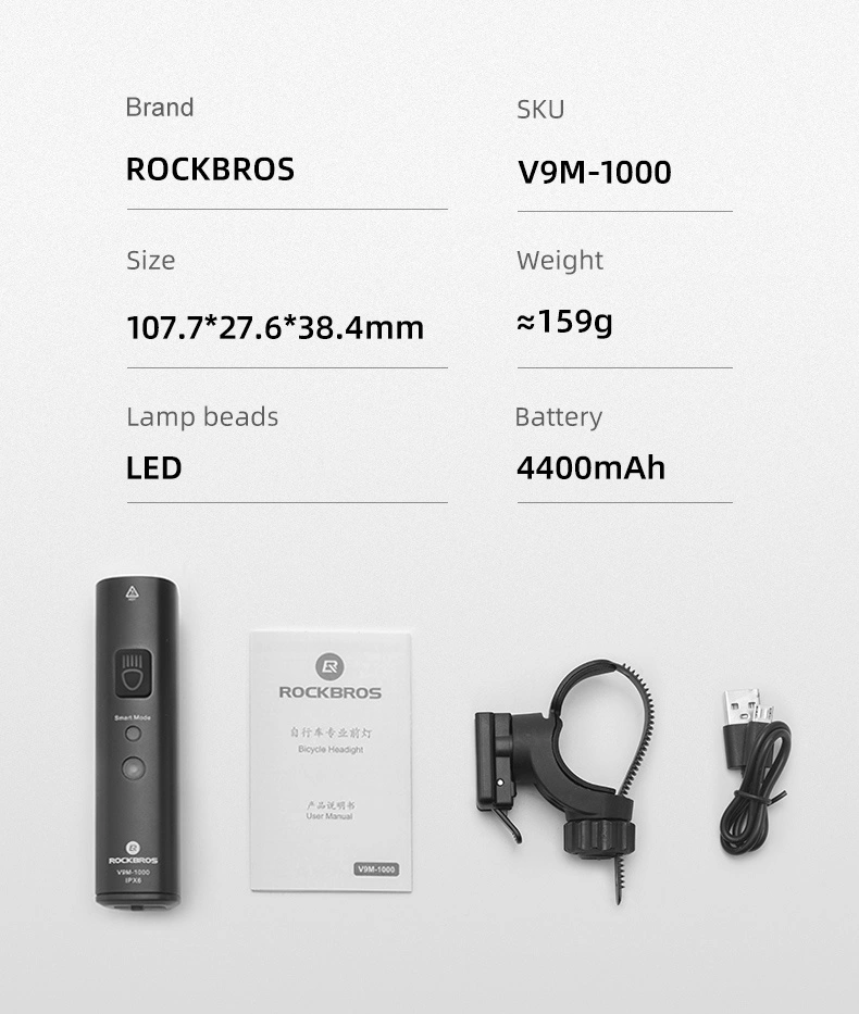 Rockbros V9M-1000 front bicycle light 1000lm - blackeng