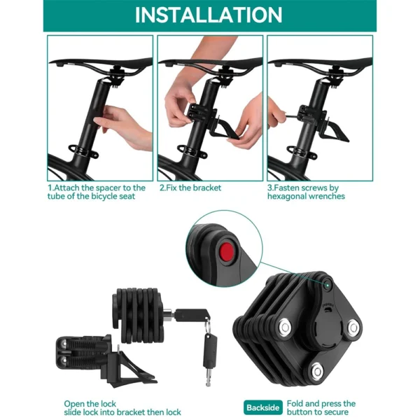 Rockbros WD795 foldable bicycle lock - blackeng