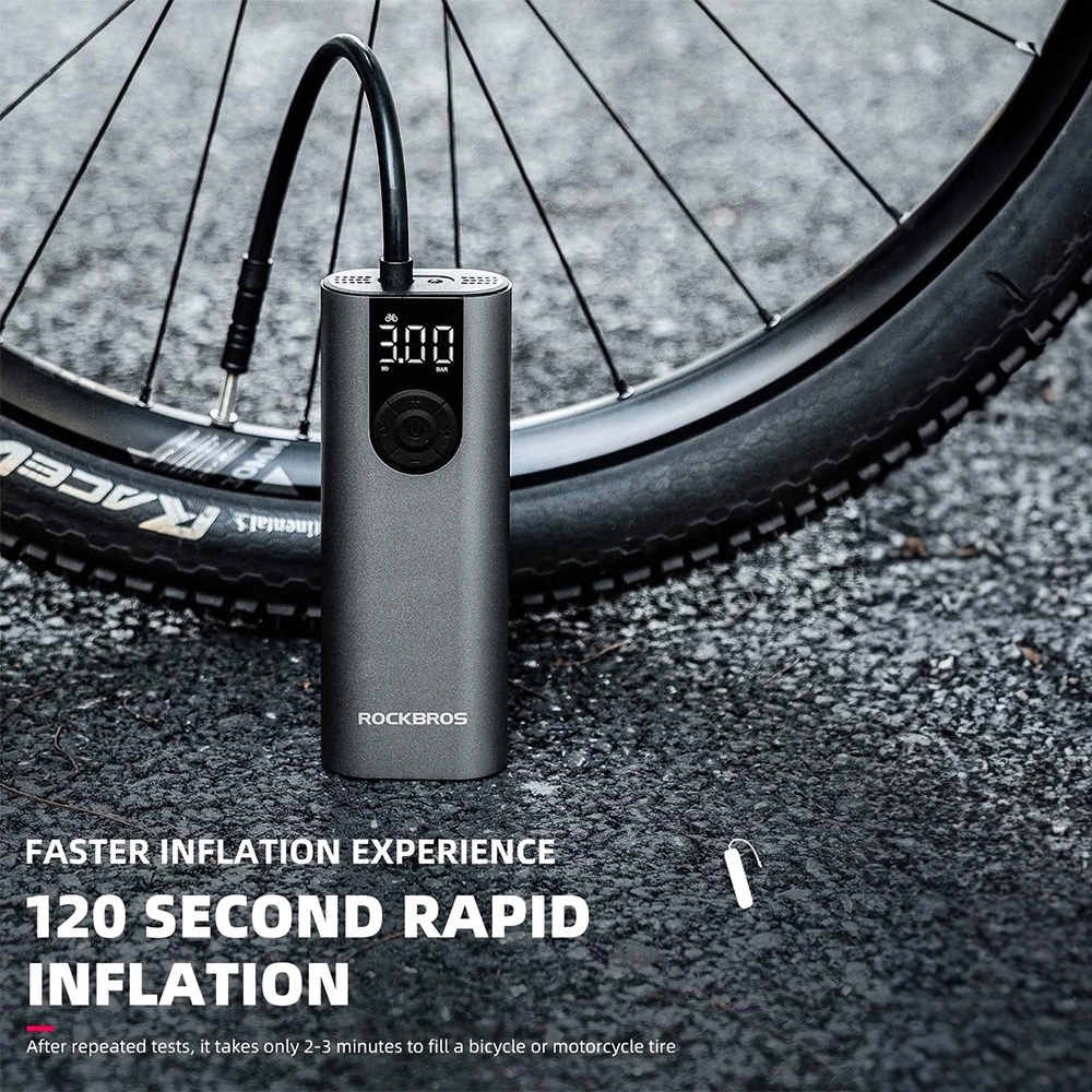 Rockbros 42720001001 Electric Bike Pump with LED Display + USB-C - USB-A Cable - Blackeng