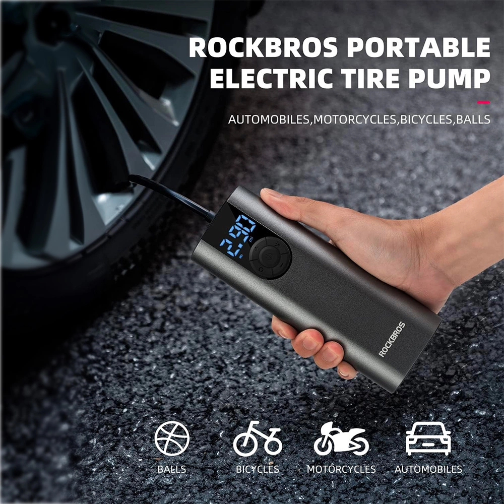 Rockbros 42720001001 Electric Bike Pump with LED Display + USB-C - USB-A Cable - Blackeng