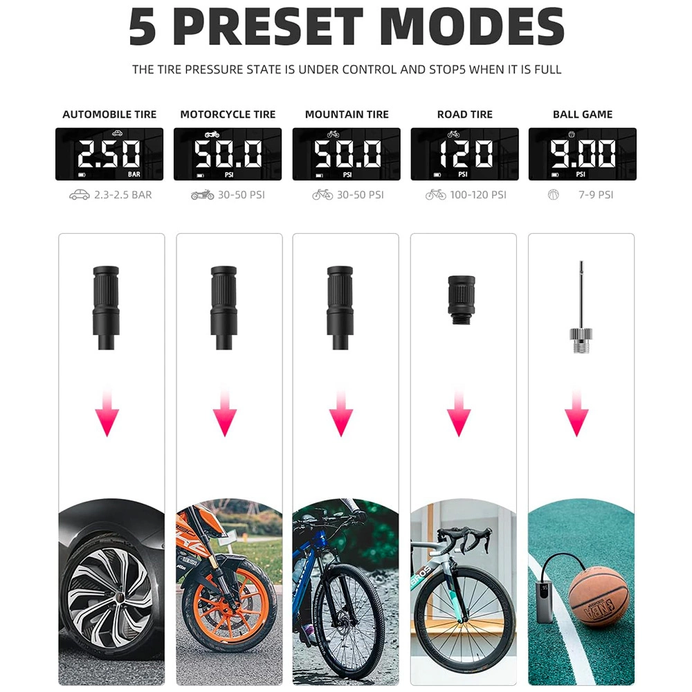 Rockbros 42720001001 Electric Bike Pump with LED Display + USB-C - USB-A Cable - Blackeng