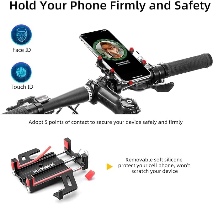 Rockbros 699-BK Aluminum Alloy Bicycle Phone Holder - Blackeng