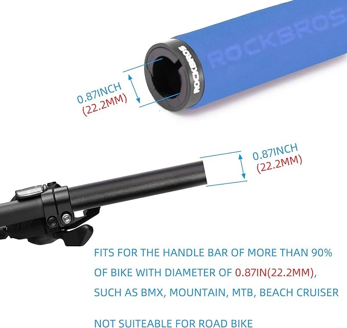 Rockbros BT1001BLBK sponge bicycle handlebar grips - blue and blackeng