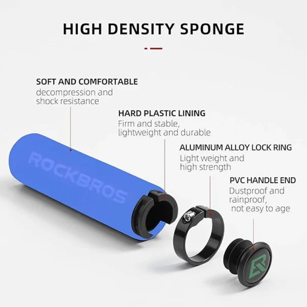 Rockbros BT1001BLBK sponge bicycle handlebar grips - blue and blackeng