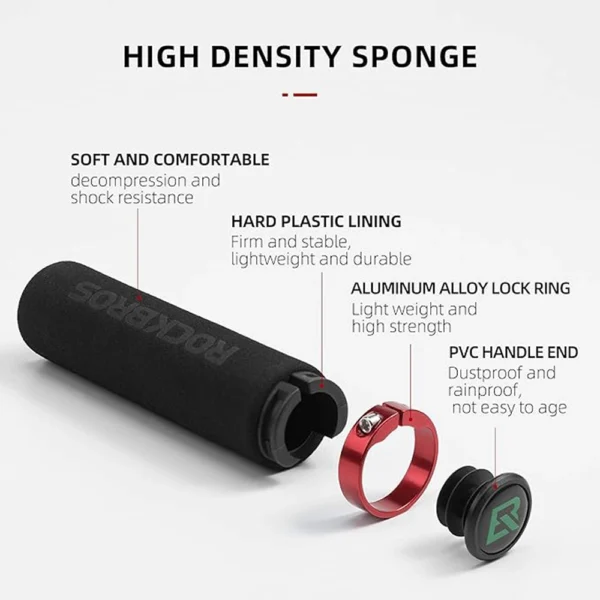 Rockbros BT1001BKRD sponge bicycle handlebar grips - black and redeng