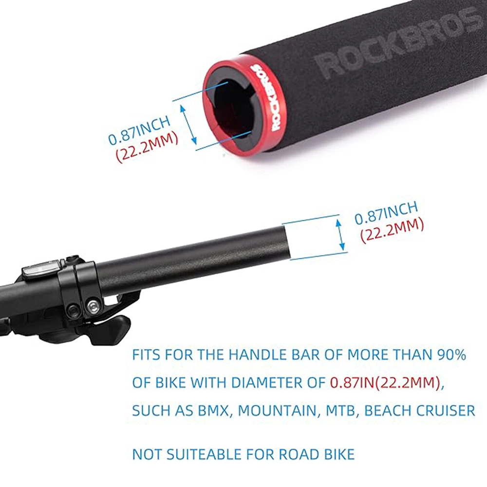 Rockbros BT1001BKRD sponge bicycle handlebar grips - black and redeng