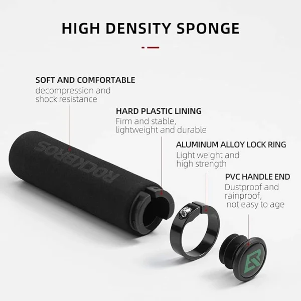 Rockbros BT1001BKBK sponge bicycle handlebar grips - blackeng