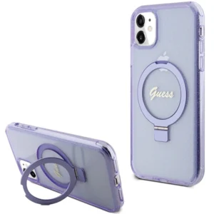 Guess Ring Stand Script Glitter MagSafe case for iPhone 11 / Xr - purpleeng