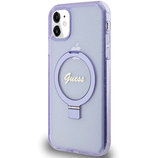 Guess Ring Stand Script Glitter MagSafe case for iPhone 11 / Xr - purpleeng