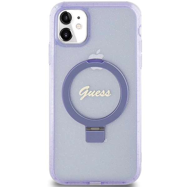 Guess Ring Stand Script Glitter MagSafe case for iPhone 11 / Xr - purpleeng