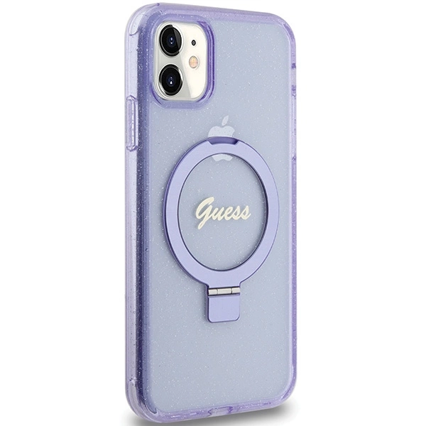 Guess Ring Stand Script Glitter MagSafe case for iPhone 11 / Xr - purpleeng