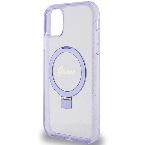 Guess Ring Stand Script Glitter MagSafe case for iPhone 11 / Xr - purpleeng