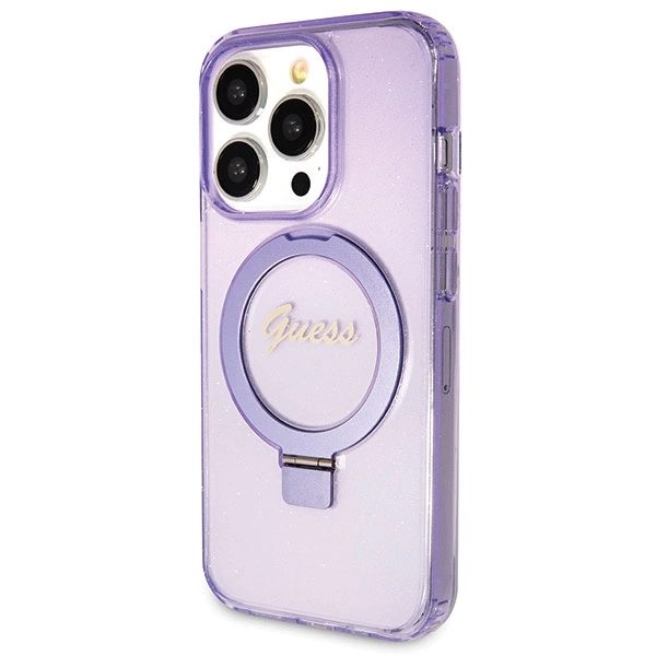 Guess Ring Stand Script Glitter MagSafe case for iPhone 13 Pro Max - purpleeng