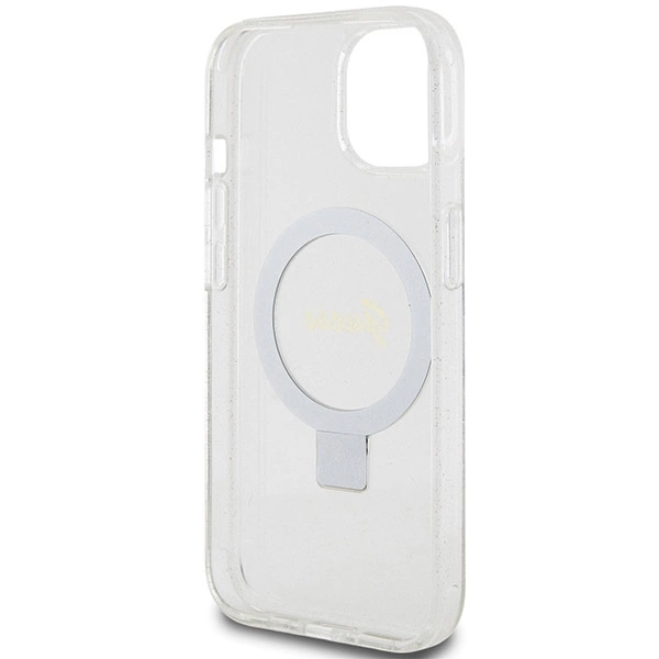 Guess Ring Stand Script Glitter MagSafe case for iPhone 15 / 14 / 13 - transparenteng