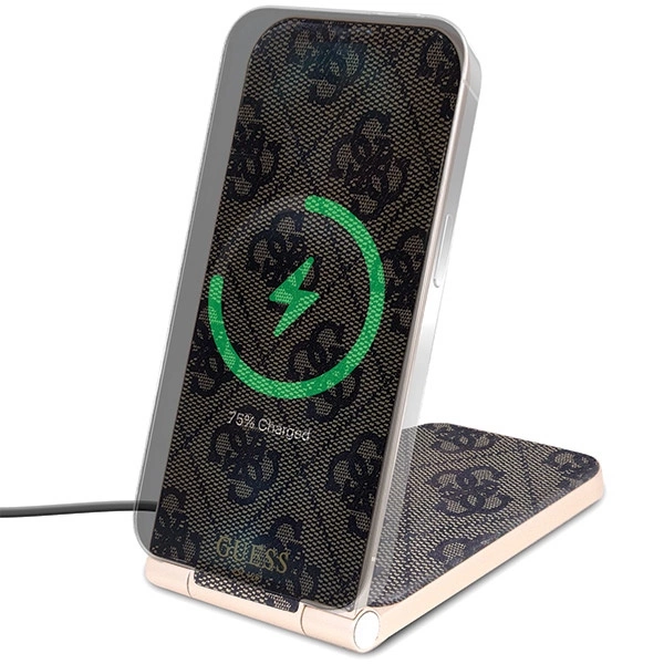 Guess 4G Pattern MagSafe foldable 2in1 15W inductive charger - browneng