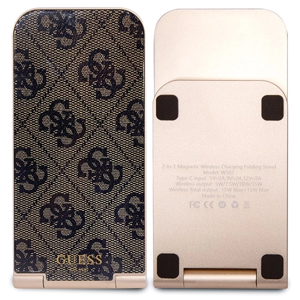 Guess 4G Pattern MagSafe foldable 2in1 15W inductive charger - browneng
