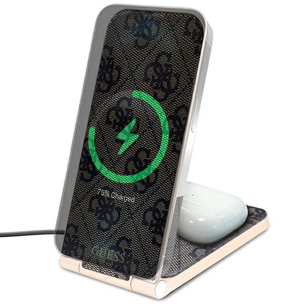 Guess 4G Pattern MagSafe foldable 2in1 15W inductive charger - browneng