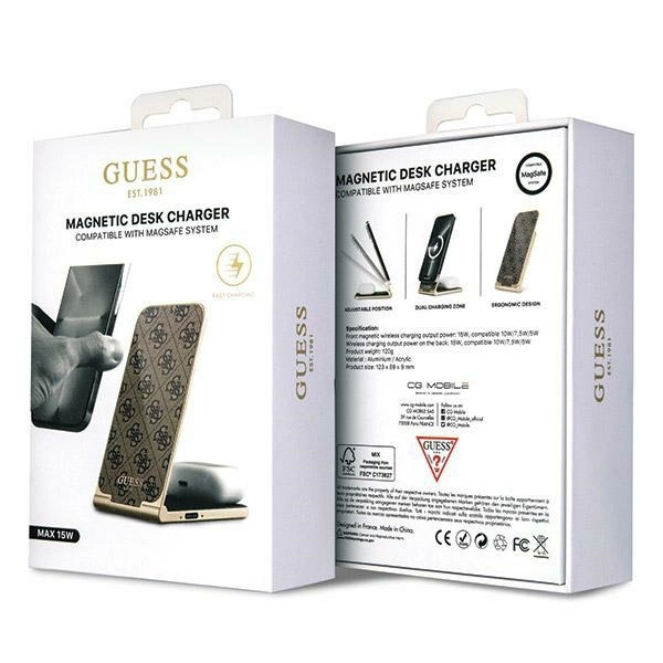 Guess 4G Pattern MagSafe foldable 2in1 15W inductive charger - browneng