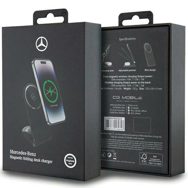 Mercedes Silver Stars MagSafe foldable 2in1 15W inductive charger - blackeng