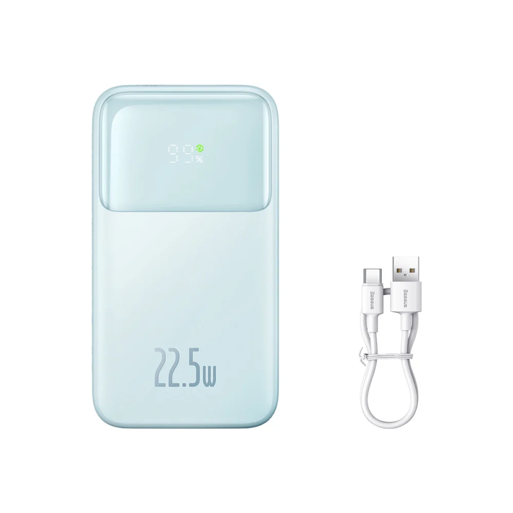 Baseus Comet Series powerbank with display 10000mAh 22.5W - blue + USB-A - USB-C cable 0.3m - whiteeng