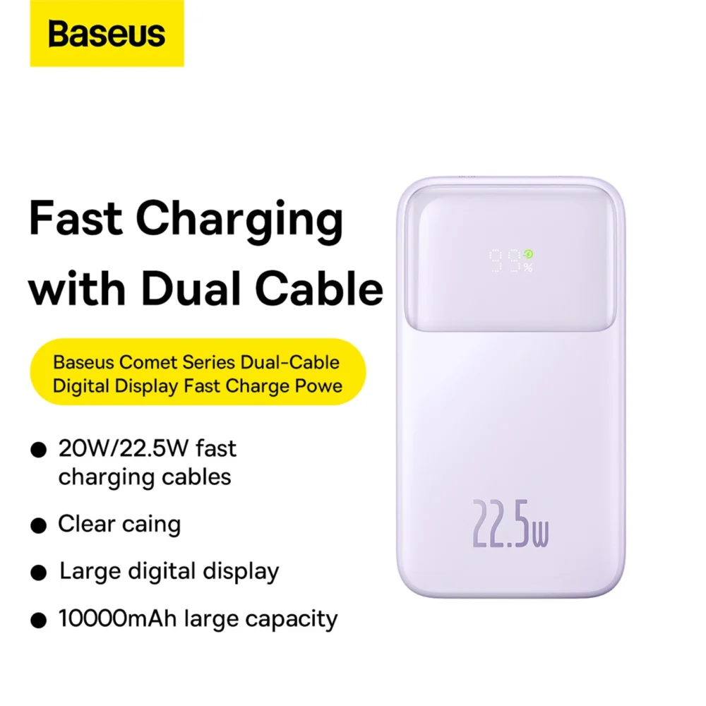 Baseus Comet Series powerbank with display 10000mAh 22.5W - purple + USB-A / USB-C cableeng