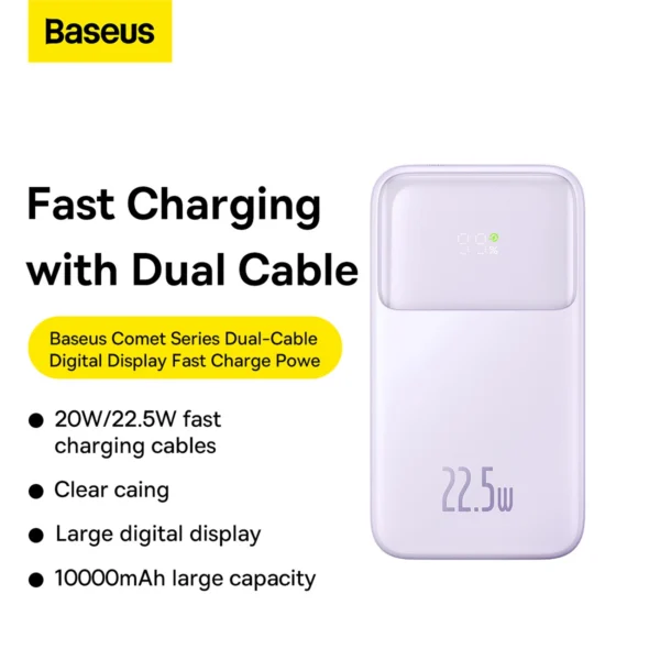 Baseus Comet Series powerbank with display 10000mAh 22.5W - purple + USB-A / USB-C cableeng