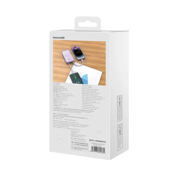 Baseus Comet Series powerbank with display 10000mAh 22.5W - purple + USB-A / USB-C cableeng