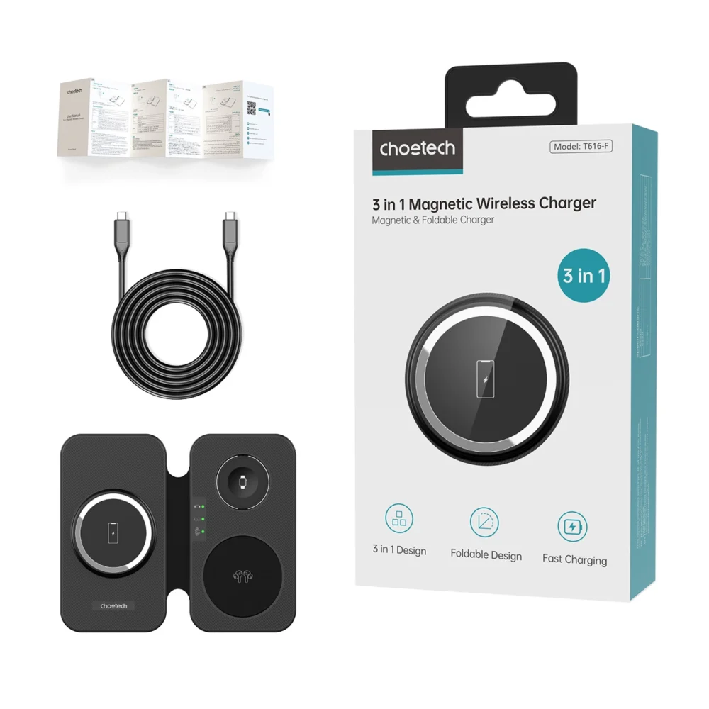 Choetech T616-F 3in1 inductive charger compatible with Apple and Samsung devices - blackeng