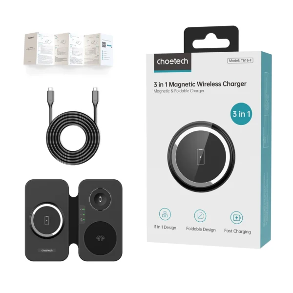 Choetech T616-F 3in1 inductive charger compatible with Apple and Samsung devices - blackeng