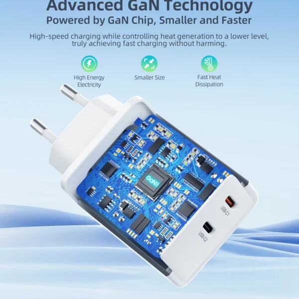 Choetech PD6013 2x USB-C PD 65W GaN wall charger - whiteeng