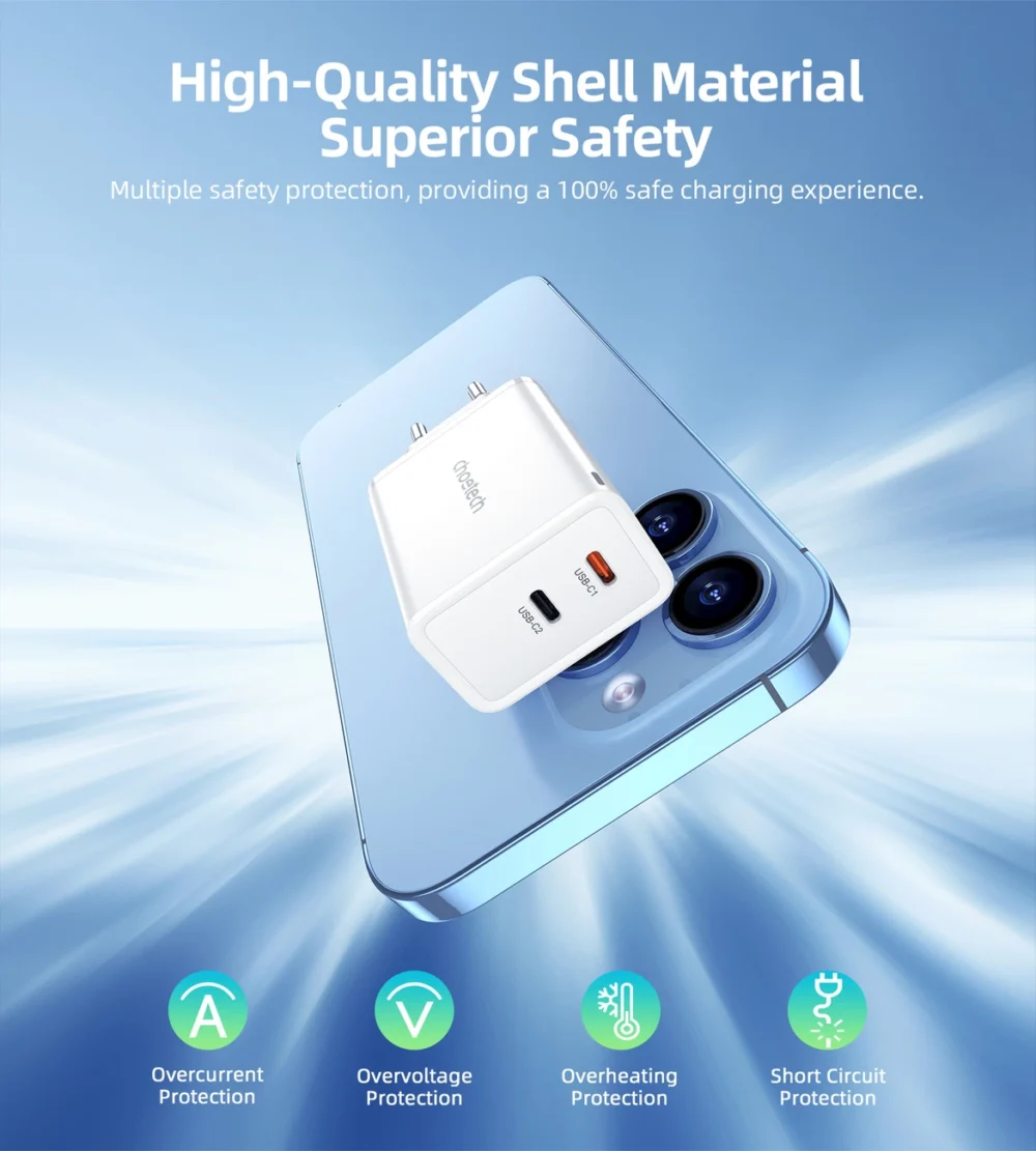 Choetech PD6013 2x USB-C PD 65W GaN wall charger - whiteeng