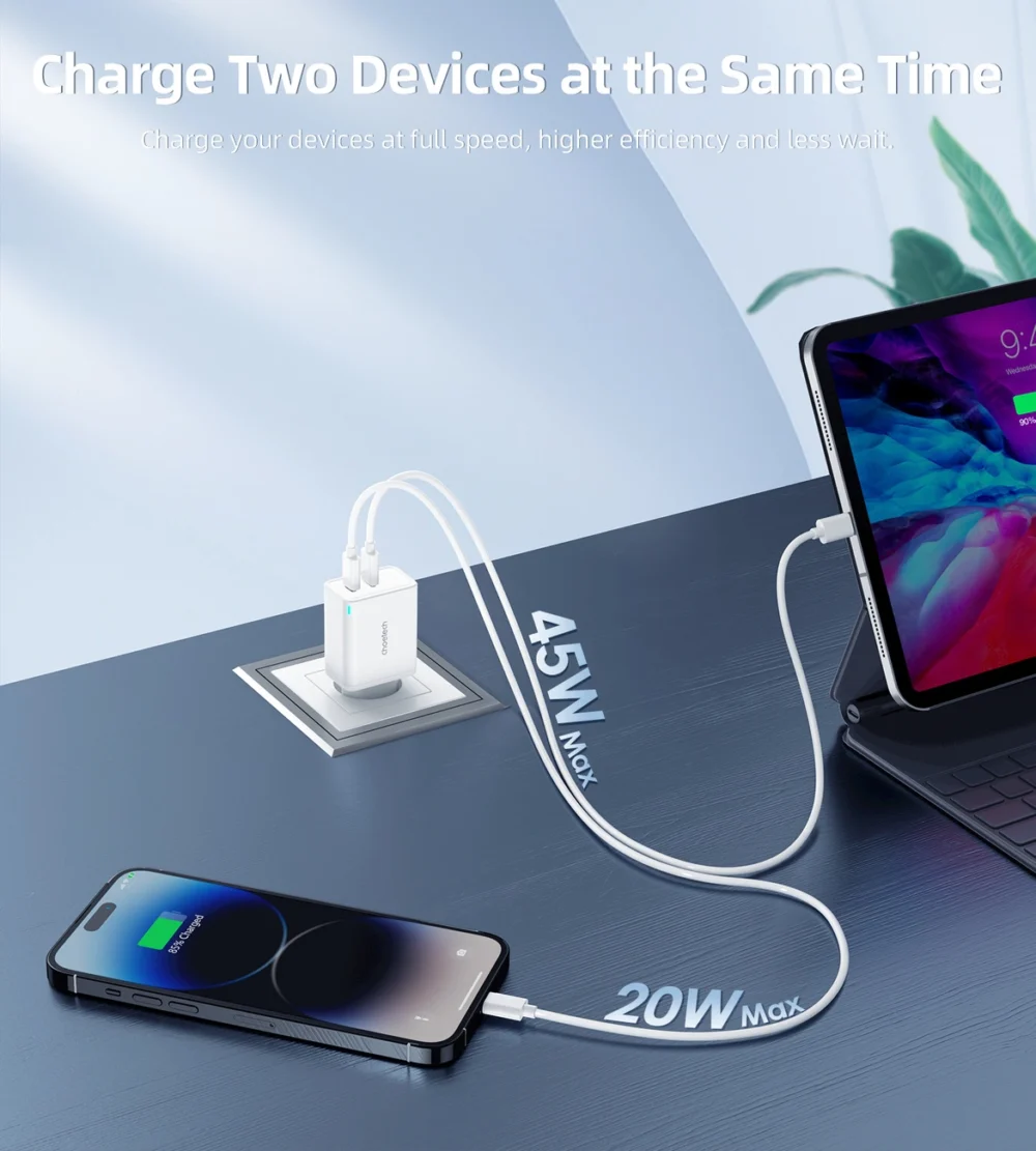 Choetech PD6013 2x USB-C PD 65W GaN wall charger - whiteeng