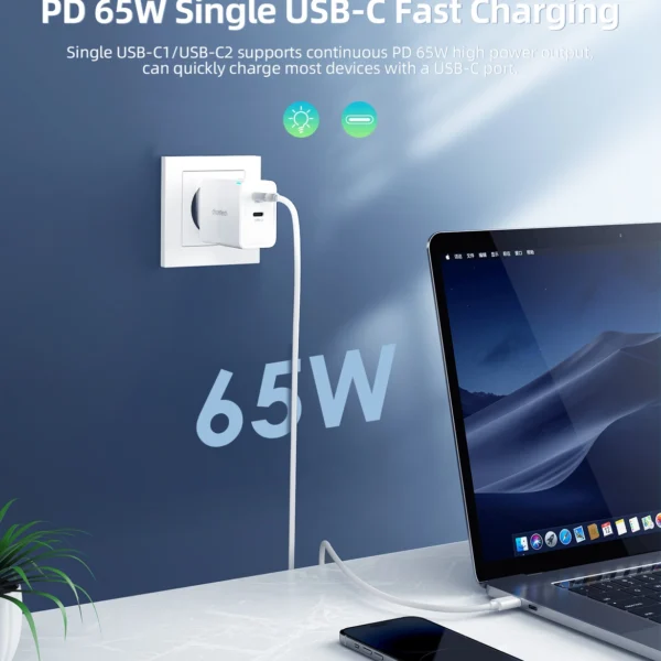 Choetech PD6013 2x USB-C PD 65W GaN wall charger - whiteeng