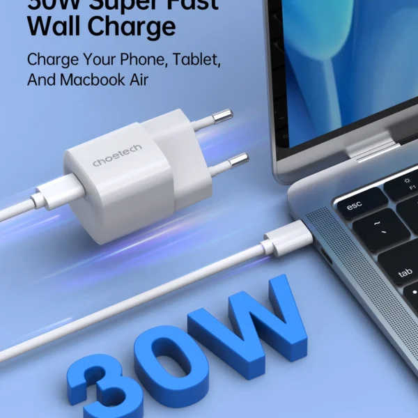 Choetech PD5007 USB-C PD 30W GaN wall charger - whiteeng
