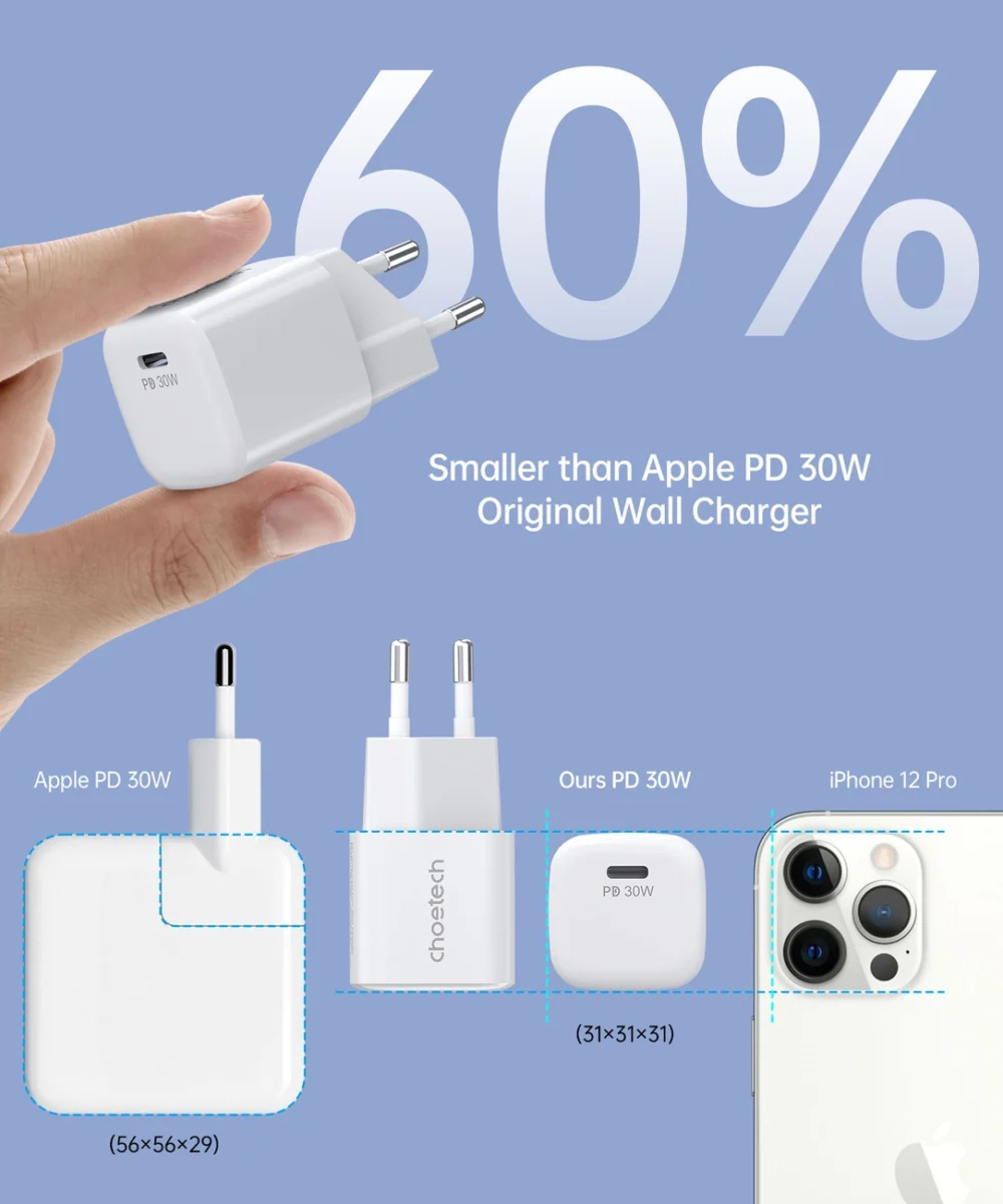 Choetech PD5007 USB-C PD 30W GaN wall charger - whiteeng